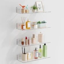 4-Pack Clear Acrylic Floating Shelves, 12" Invisible Wall Mounted Shelves – S...