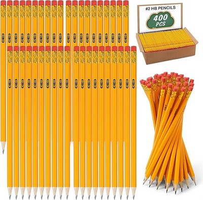 400 Pack #2 HB Pencils Bulk Yellow Sharpened Pencils with Erasers for Kids 2 ...