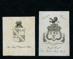 18Th century Ex Libris Bookplates Edward Petre & Sir Robert Peel Heraldic Crest