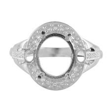 Semi Mount Ring 12x10mm Oval Solitaire Halo Engagement Ring 925 Sterling Silver