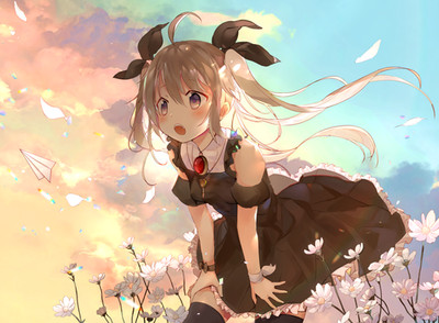 Anime Long Hair Twintails Clouds Flowers 11x17 Poster
