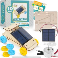 Solar Powered Car Kit 10-Pack Build-Your-Own Wooden Solar Vehicles for Ki...
