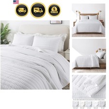 White Queen Size Quilt Bedding Sets with Pillow Shams, Full Lightweight Soft ...