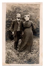 Edwardian Era Couple Man & Woman Suit Dress Real Photo Postcard RPPC Unposted
