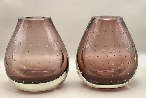 Erickson Glassworks Art Glass Bookends Vases Controlled Bubble Amethyst VTG MCM - Picture 1 of 17