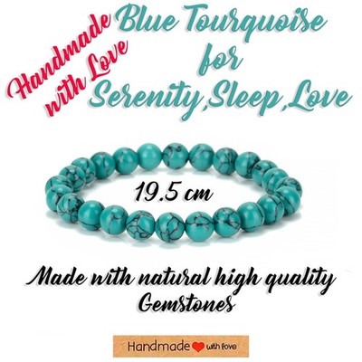 8 mm Herren Damen Natur Türkis Stein Perlen Armband für Schlaf, Ruhe, Liebe