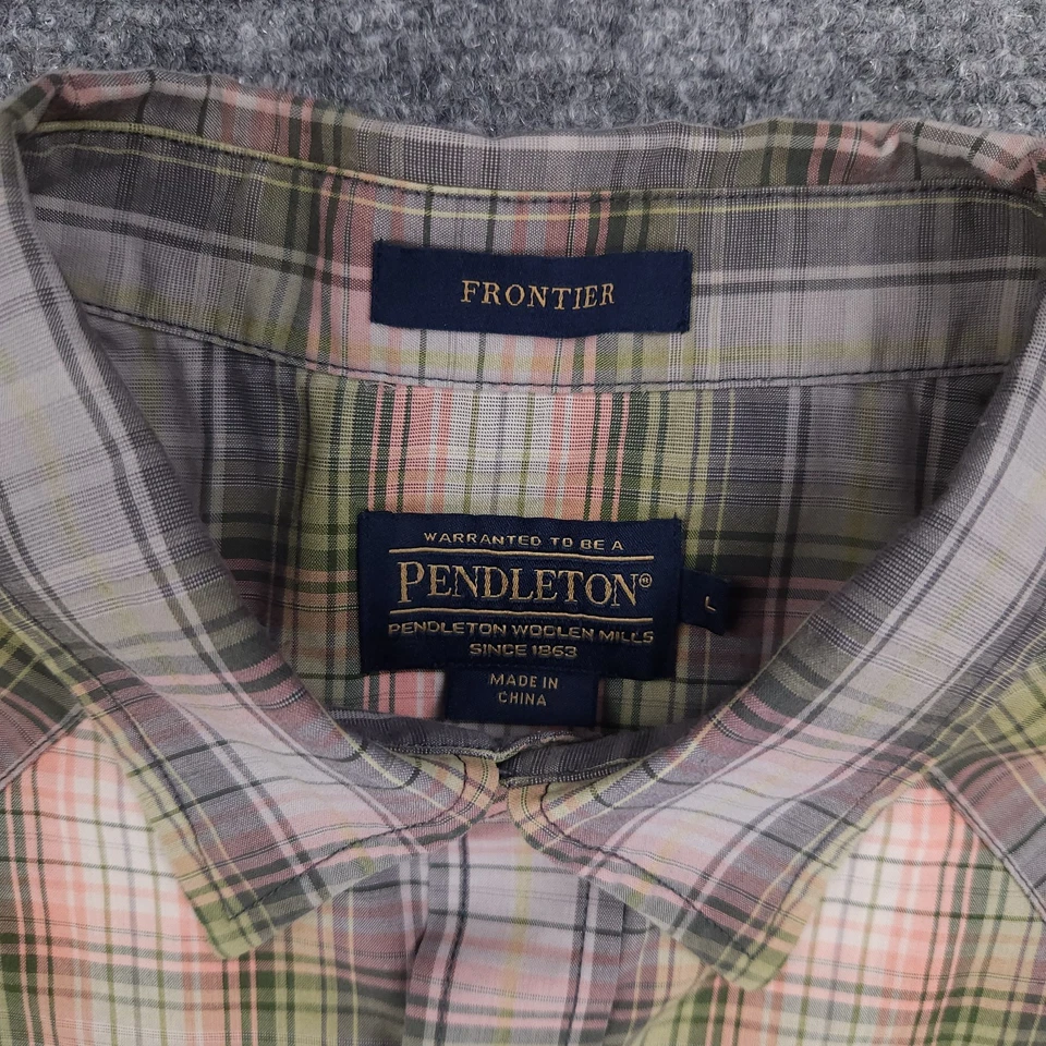 Camisa Pendleton Para Hombre Grande Gris Rosa Amarillo Cuadros Frontera Perla A Presión Con Botones Foto 4 de 4