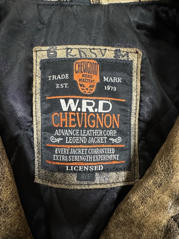 Chaqueta bombardero de cuero vintage WRD Chevignon para motociclista talla pequeña para hombre Foto 3 de 4