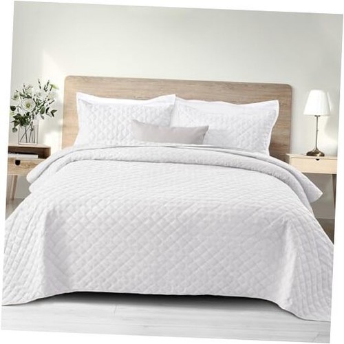 Soft Quilt Set Queen Full Size, 3 Pieces Lightweight Quilts White Bedspreads