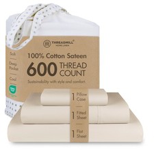 Threadmill 100 Cotton Sheets for Twin Size Bed - 600 Thread Count Twin Bed S...