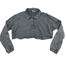 Vestique Gray Long Sleeve Super Cropped Polo Shirt Collared Oversized Sz S