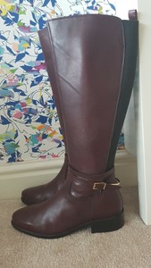 burgundy flat knee high boots