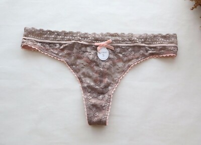 Women Sexy Thong Floral Mesh T-back underwear Hipster G-string Knickers Brown L