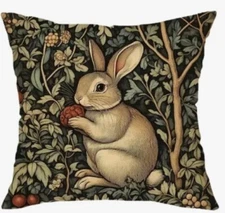 William Morris Abstract Floral Bunny Design Linen Throw Pillow Cover Home Decor