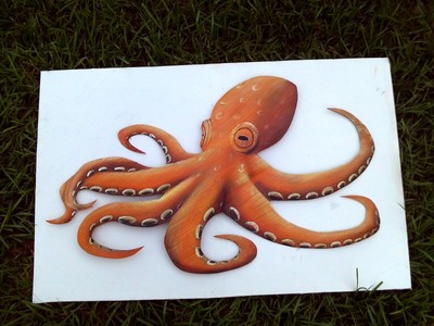 Octopus hand painted and carved from Florida Palm tree frond art marine life