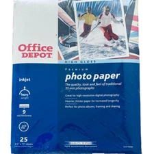 Office Depot Photo Paper High Gloss Premium Inkjet 8.5x11 25 Sheets 
