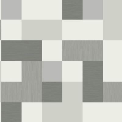 Geometrische Quadrate Metallic Tapete Mono Weiß Grau Schimmer Retro Feature Wand