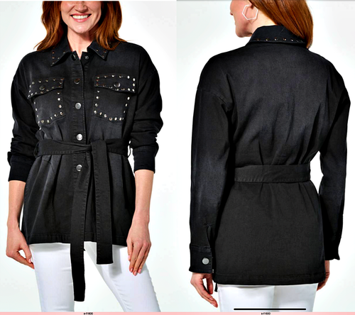 NEW G Giuliana Black Label 2X EcoChic Denim Studded Shacket JACKET BLACK SZ 2X