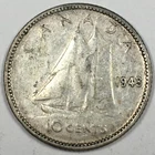 1943 Canada 10 Cents - George VI - Very Fine (VF) KM#34 - 80% Silver - 5734-AH