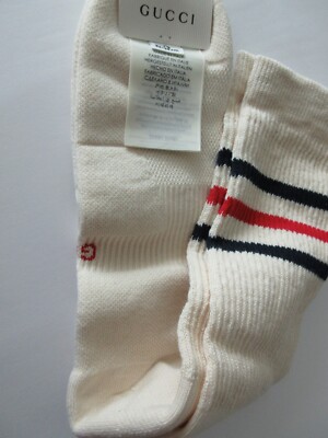 $395 New Gucci Men' Blue Red Striped Web GG Logo Mid Calf white