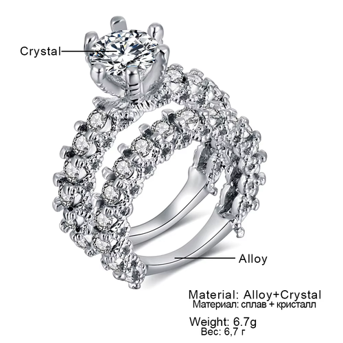 IPARAM Elegant Zircon Ring Jewelry Silver Color Engagement Bridal Ring Set - Picture 7 of 7