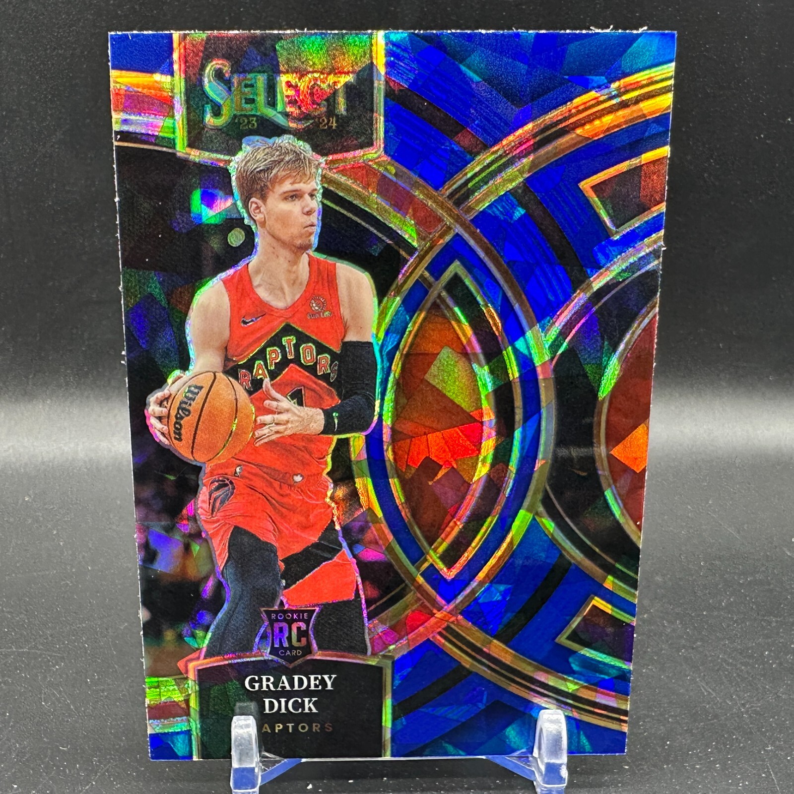 Gradey Dick Rookie Premier Blue Cracked Ice 2023-24 Panini Select #126 Raptors