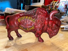 Buffalo Gasoline Oil Cast Iron Piggy Bank Collector Patina Gas Coal 3+ LB Bison