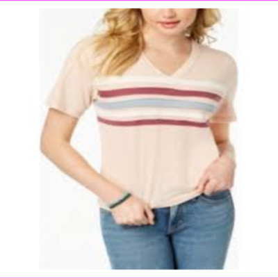 Ultra Flirt Distressed Stripe V Neck Short Sleeve Top Juniors Size Small