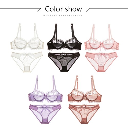 Ladies Bras Set Ultra-thin Non Padded Underwired Brassiere Sissy Sexy Lingerie - Picture 5 of 37