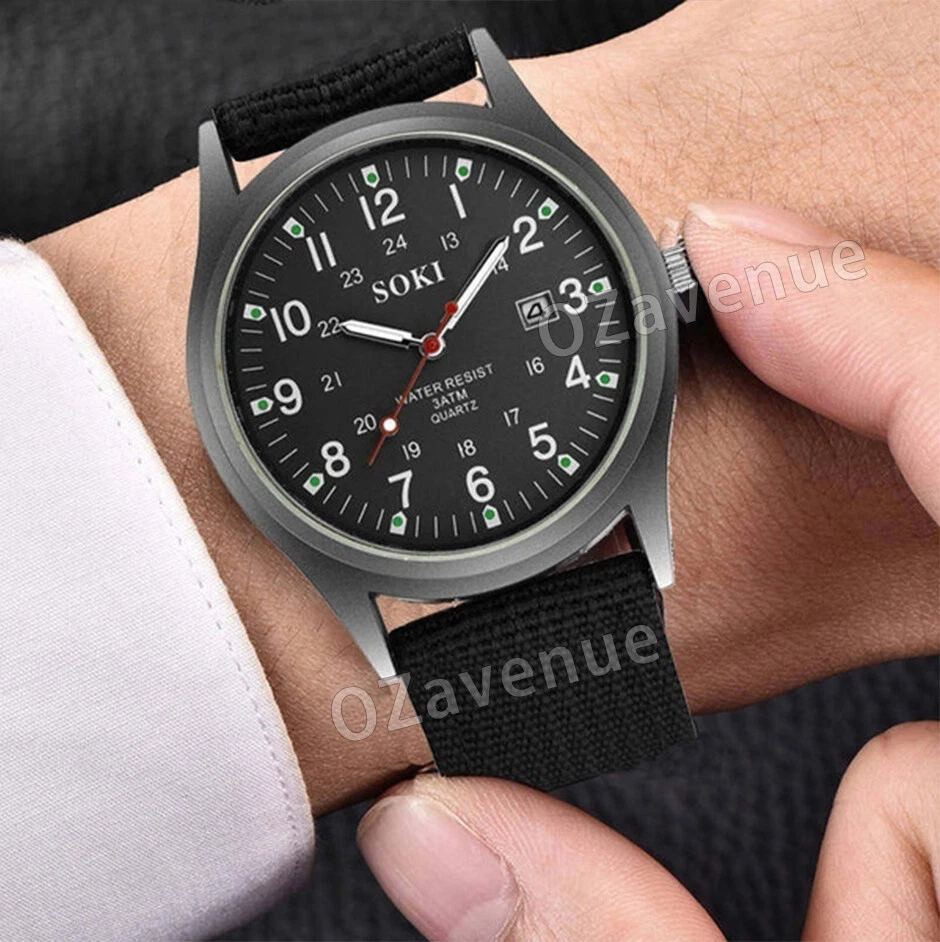 Men's SOKI Military Army Canvas Calendar Analog Quartz Sports Wrist-Watches Gift - image 3 of 4