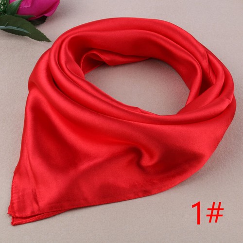 Women Solid Neck Neckerchief Soft Silk Bandana Square Wrap Scarf Head - Picture 3 of 27