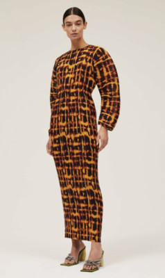 Solace London Brown Pleated Leopard Tie Dye Mirabelle Midaxi Dress, Size 4, NWT!