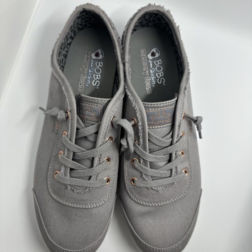 Bobs by Skechers Ladies Cute Memory-Foam Canvas Casual Sneakers -gray