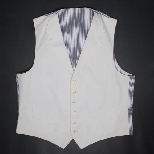 Hertling Vest Preppy Mens Derby Waistcoat Lapel XL White Cotton Blue Seersucker