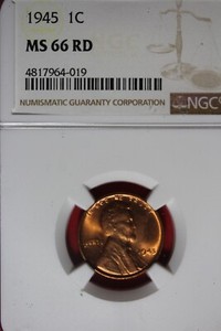 1945 NGC 1C MS66RD LINCOLN WHEAT CENT #B48981