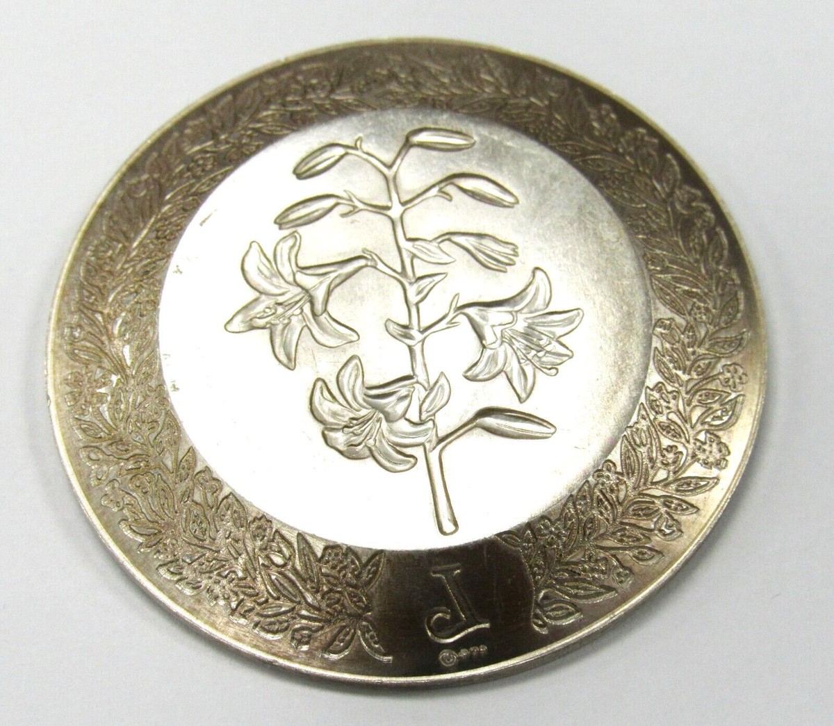 Franklin Mint Floral Alphabet L Sterling Silver Miniature Plates