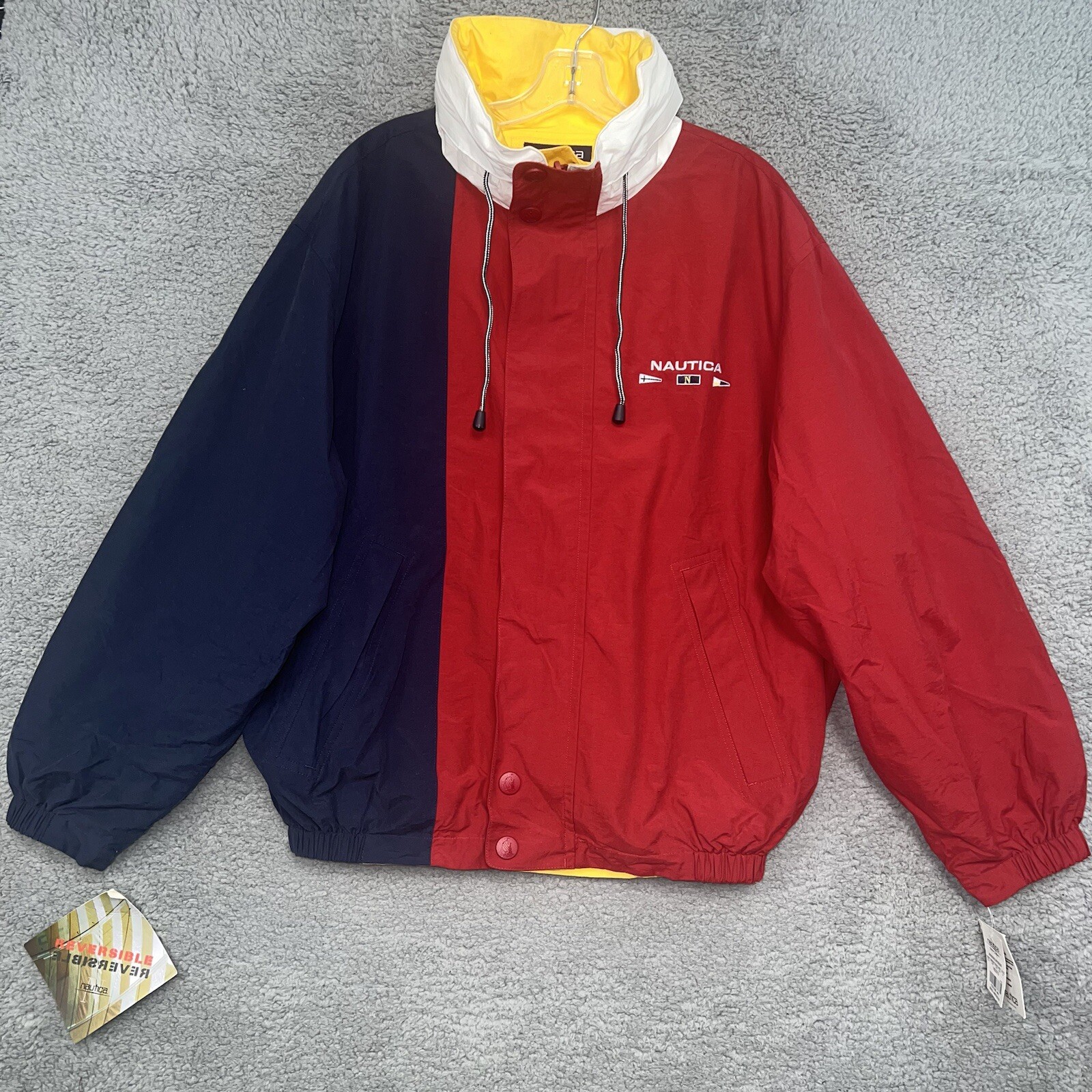 NOS Nautica Jacket Men's Size M Color Block Reversible Hooded Coat