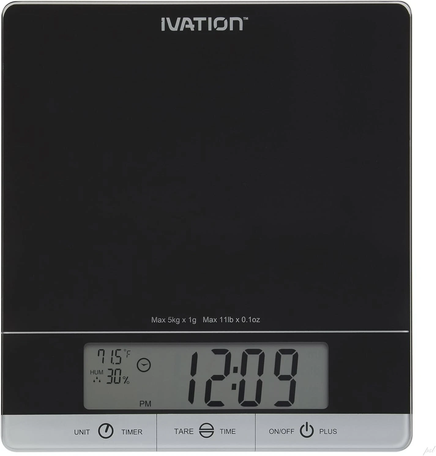 Ivation Glass Top Digital Kitchen Scale with Timer, Clock & Temperature Black