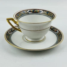 Thomas Bavaria Harvest Footed Cup & Saucer Set Fruit Blue Scroll Gold Rim
