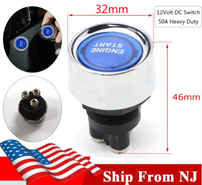 Universal 12V Car Blue Illuminated Engine Start Switch Push Button Race Starter