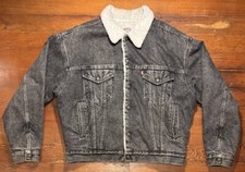 Vintage 80  s Levi  s Sherpa Lined Black Denim Trucker Jacket Made in USA Size M