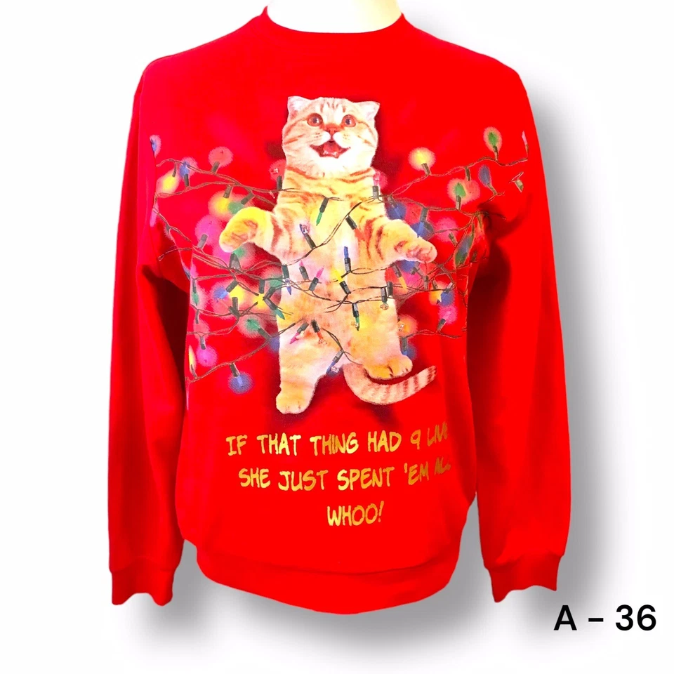 Свитшот Fifth Sun оранжевый кот со светодиодной подсветкой уродливый рождественский размер XL - Изображение 2 из 4