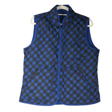 North Crest Quilted Vest Size L Pockets Full Zip Blue Plaid Or Solid Reversible