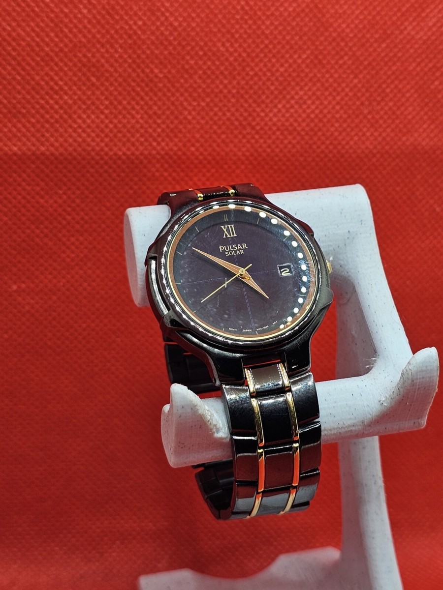 Pulsar Watch Women Solar Date Black Gold Stainless Steel  display picture 2