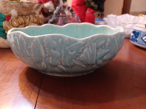 Nelson McCoy USA Pottery Butterfly 8.5" Aqua Console Bowl Dish Planter - Picture 4 of 8