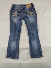 Miss Me Jeans Women 26 Boot Cut Low Rise Bling Pockets Distressed Western Denim