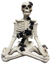 NEW Halloween Sitting Yoga Skeleton LED Light Up w/ Creepy Spiders 10" Decor NWT