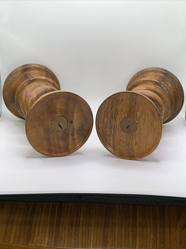 Винтажный художественный резной деревянный спиральный закрученный полый подсвечник ручной работы - набор из 2 - Изображение 4 из 4