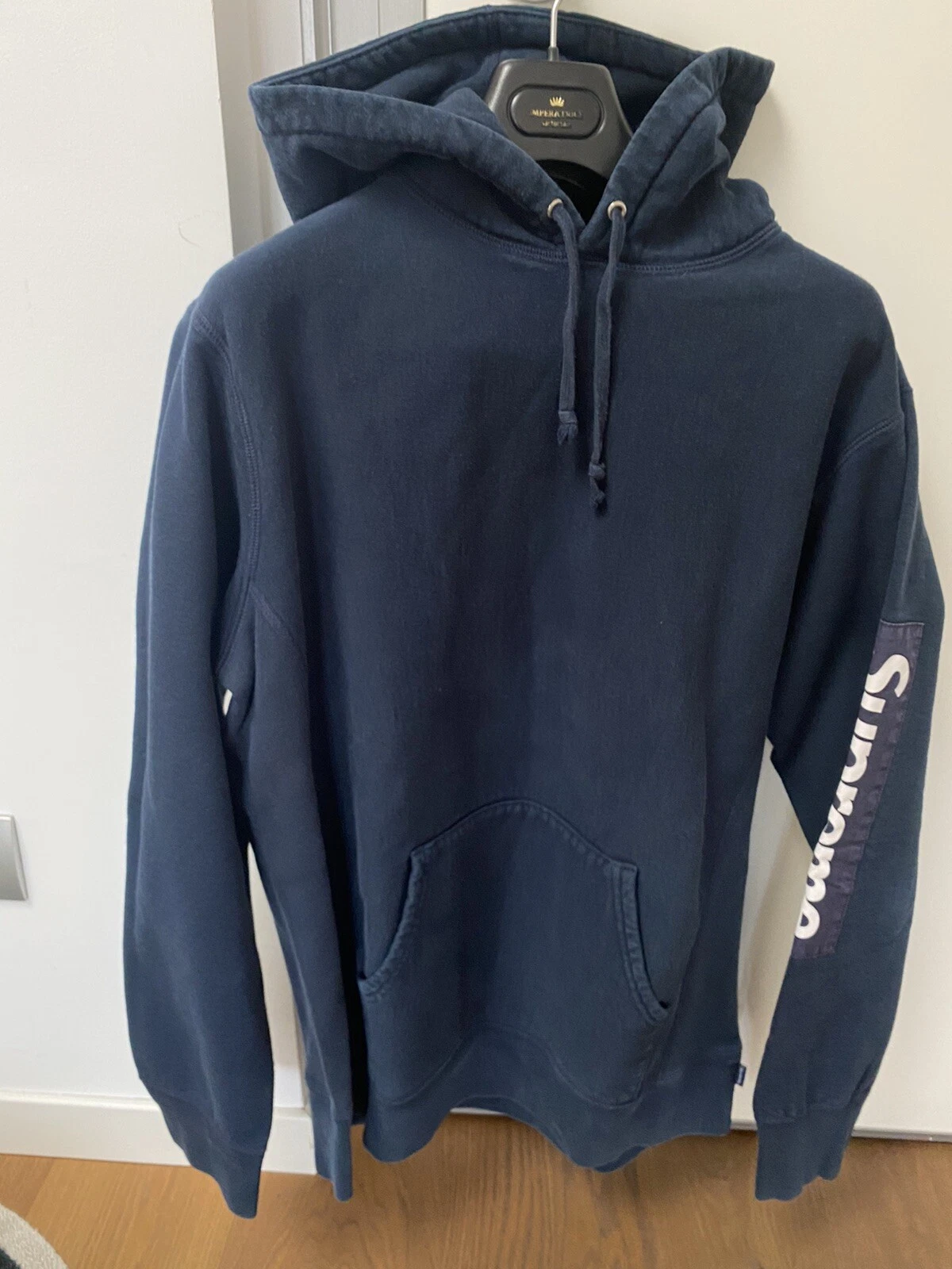 SUPREME Sleeve Patch Hooded Sweatshirt L SIZE blue hoodie sweatshirt