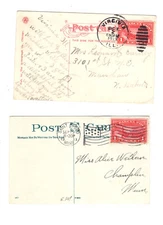 US   2  post  cards   with  Q1  parcel  post  stamps
